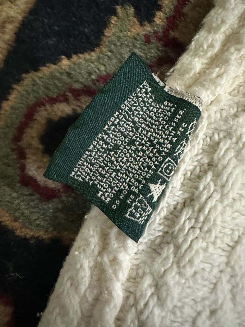 VTG Lauren Ralph Lauren Classic Off-white Cotton Herringbone Blanket Full/Queen